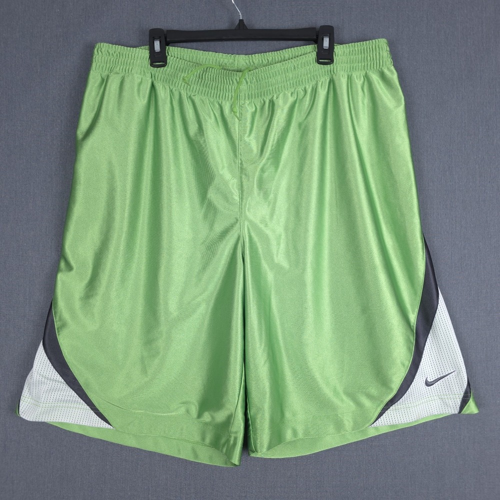 Vintage Nike Basketball Shorts Mens 2XL Green Shiny Dazzle Baggy Y2K Drawstring